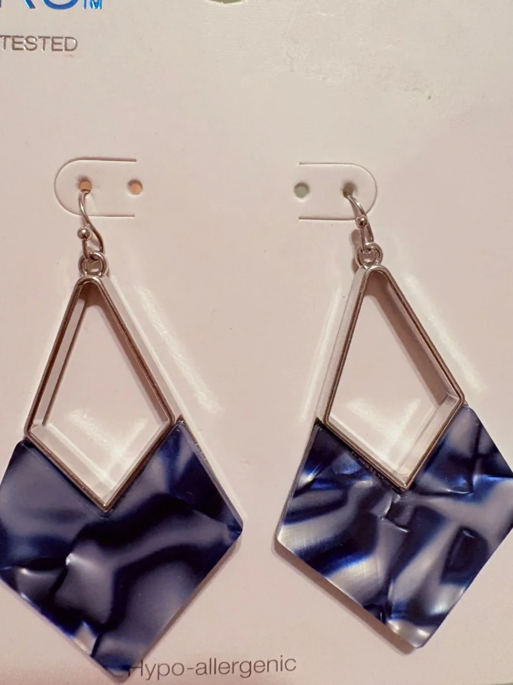 Blue Geometric dangling earrings - Hypo-allergenic